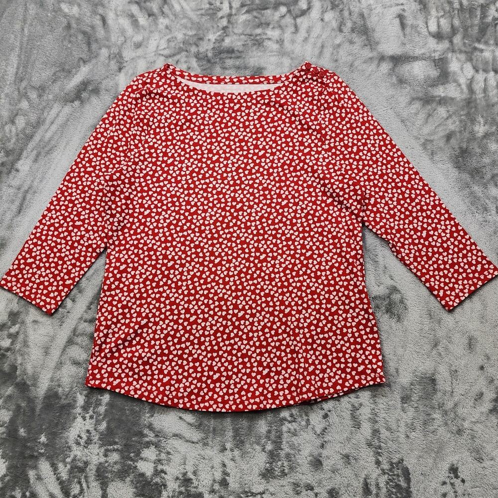 Charter Club Top Womens M Red Heart Print Pima Cotton Button-Shoulder Pullover‎